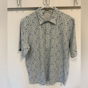 Criquet Men's Polo Shirt - Gray with Blue and Green Print